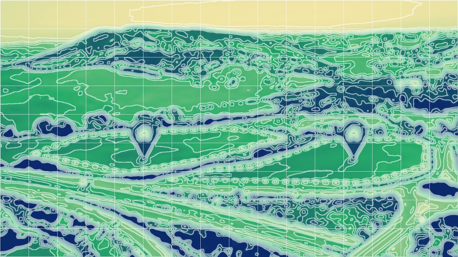 Illustration of a processed elevation map with contour lines